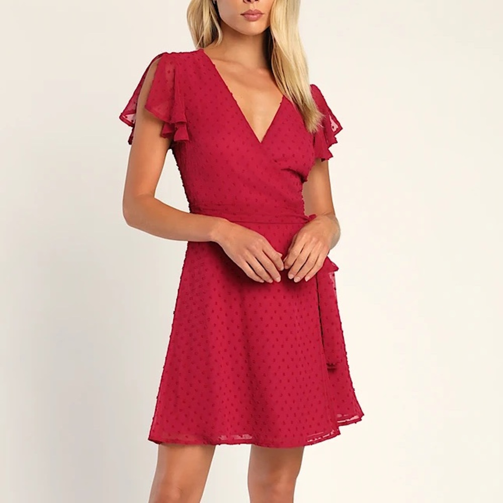 *NWOT* LULUS Women's Swiss Dot Wrap Mini Dress